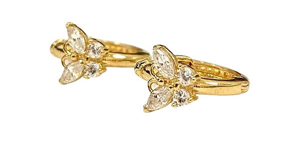 Argola Borboleta com Zircônia em ouro 18k