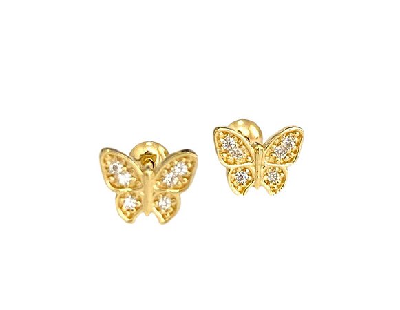 Brinco Borboleta com Zircônia em ouro 18k