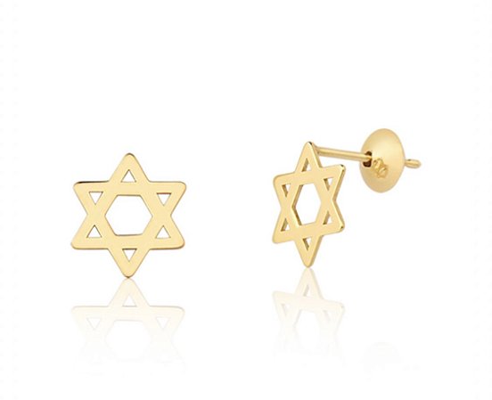 Brinco Estrela de Davi em ouro amarelo 18k