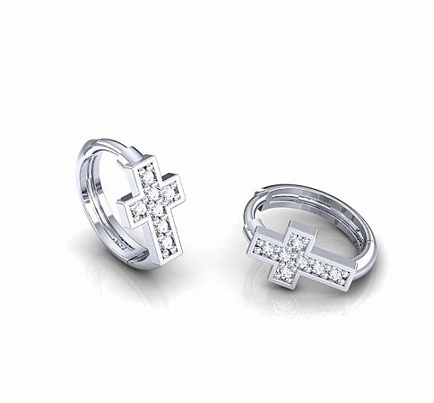 Argola Cruz com Diamantes  em ouro 18k