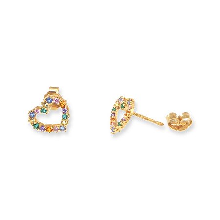 Brinco Love Zircônias Coloridas em ouro amarelo 18k