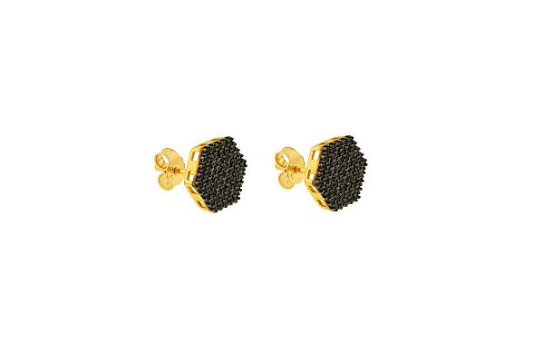Brinco Ponto de Luz Sextavado ouro 18k