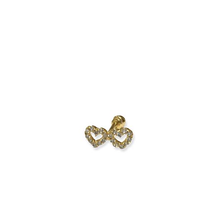 Piercing Coração Duplo com Zircônia em ouro 18k
