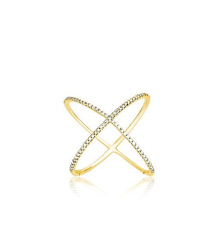 Anel X com Diamantes em ouro 18k