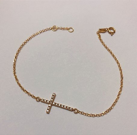 Pulseira de Cruz de Zircônia em ouro 18k