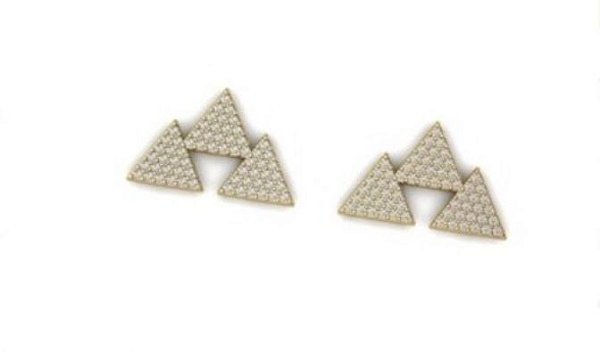 Brinco Trio de Triângulos com Zircônia em ouro 18k