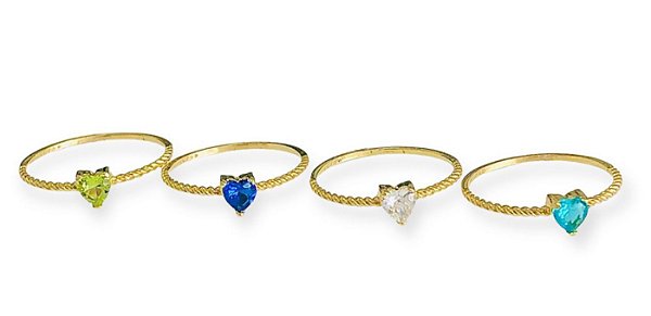 Anel Colorful com Gemas Coração em ouro 18k