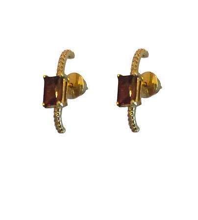 Brinco Ear Hook com Gemas Coloridas em ouro 18k