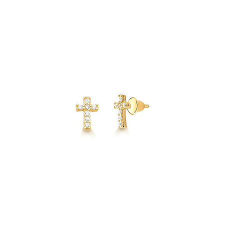 Brinco Cruz Cravejada Zircônia em ouro 18k