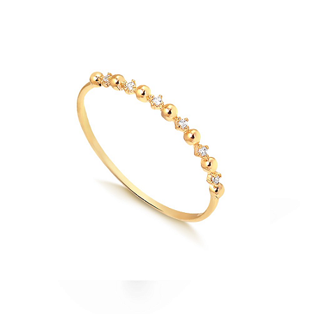 Anel Bolinhas Ouro 18k com Zircônia