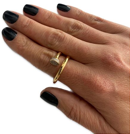 Anel Prego com Zircônia em ouro 18k