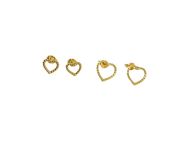 Brinco Coração Vazado Bolinhas em ouro 18k