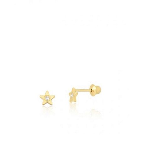 Brinco Estrela Baby com Diamantes ouro amarelo 18k