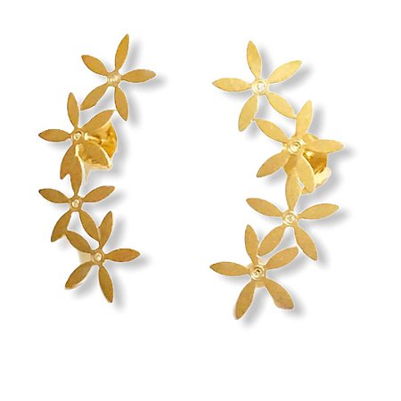 Brinco Earcuff Flor com Diamantes em ouro amarelo 18k