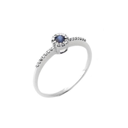 Anel com Safira e Diamantes em ouro branco 18k