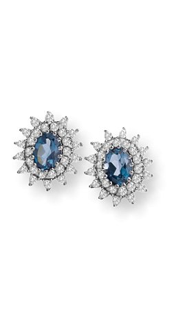 Brinco Princess com Safira e diamantes em ouro branco 18K