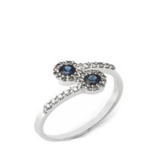 Anel com Safiras e Diamantes em ouro branco 18k