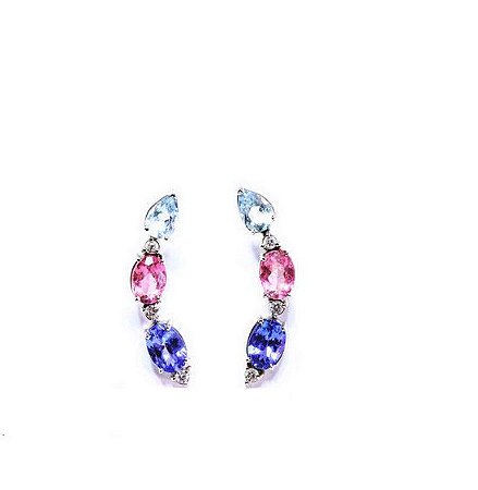 Brinco Earcuff Colorful com Diamantes em ouro branco 18K