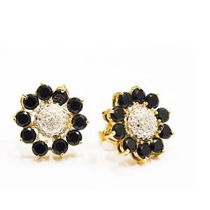 Brinco Flor em Ônix e Diamantes em ouro amarelo 18K
