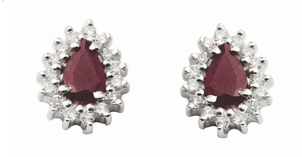 Brinco Gota Rubi e Diamantes em ouro 18k