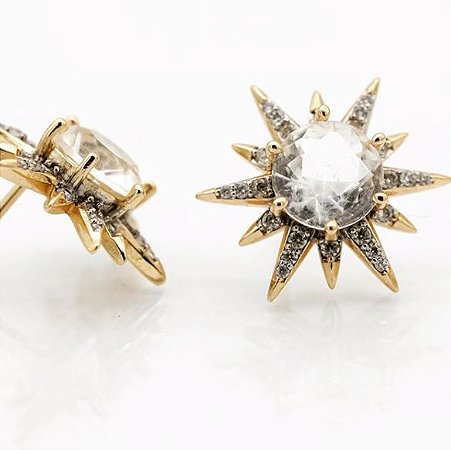 Brinco Star com Ródio Negro, Cristal e Diamantes em ouro amarelo 18k