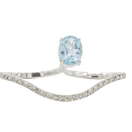 Anel Silhueta Topázio Azul com Diamantes em ouro 18k