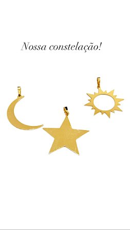 Pingentes Sol, Lua e Estrela em ouro amarelo 18k