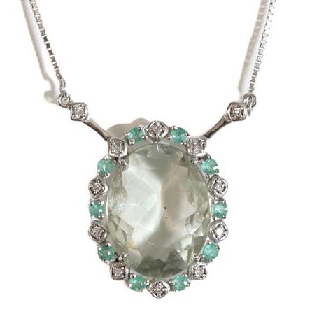 Colar com Esmeraldas e Peridoto com Diamantes em ouro 18k