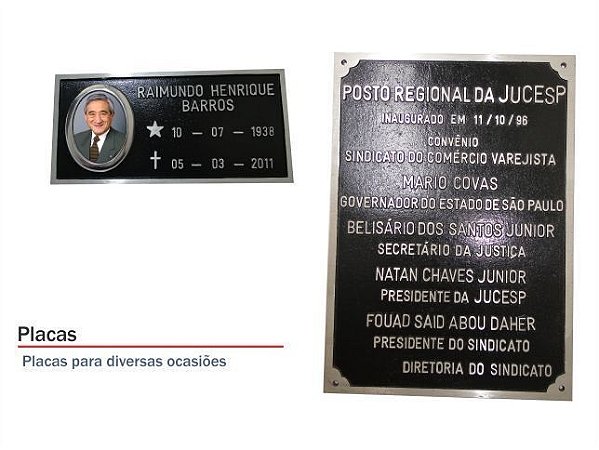 Placas comemorativa e para túmulos