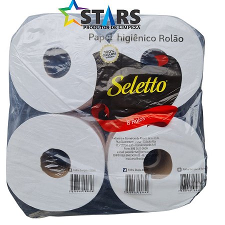 Papel Higiênico Rolão 8x200m Folha Dupla 100%CEL - Seletto