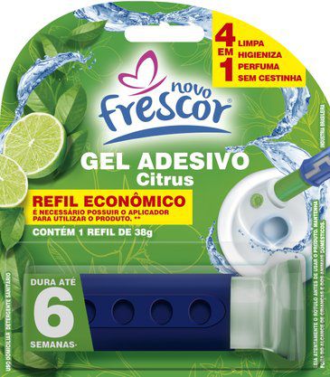 Gel Sanitário Adesivo C/ Aplicador 6 Aplicações 38g Citrus - Novo Frescor