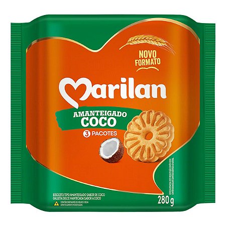Biscoito Doce Amanteigado Coco pacote 280g - Marilan
