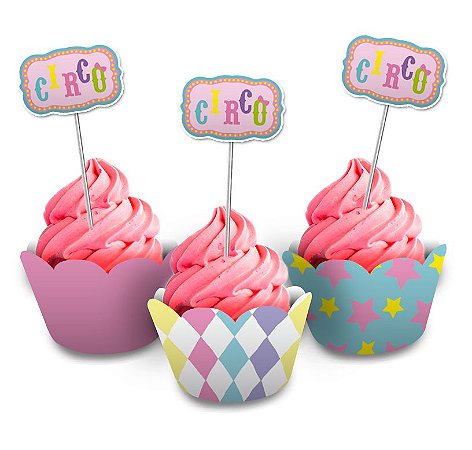 Kit Cupcake Circo Rosa com 06 unidades