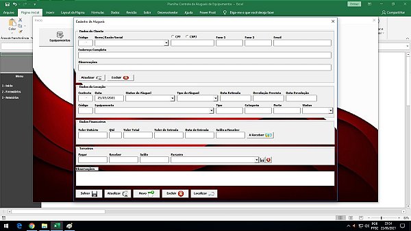 Planilha Locação de Equipamentos