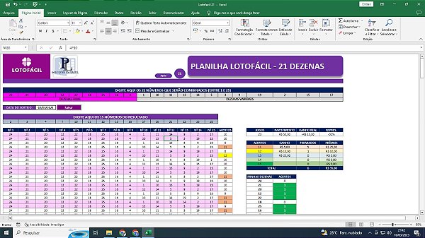 Planilha Lotofácil | Desdobramento de Dezenas