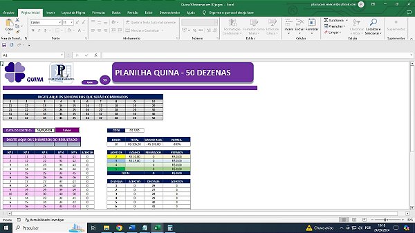 Planilha Gerar Combinações Quina - 50 Dezenas em 30 Jogos