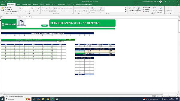 Planilha Gerar Combinações Mega Sena | 10 dezenas em 10 jogos