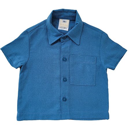 Camisa Infantil Matilde Azul em Linho e Algodão