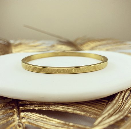 Bracelete “Pai Nosso” de Aço Inox Banhado a Ouro 18k Dourado