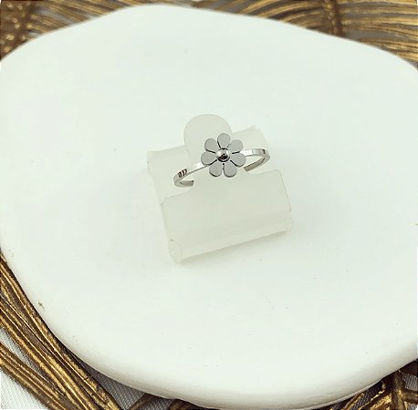 Anel Flor Ródio Branco