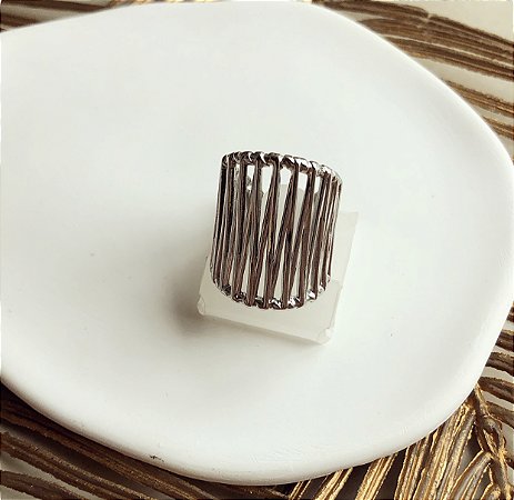 Anel (Ajustável) Design Moderno Ródio Branco