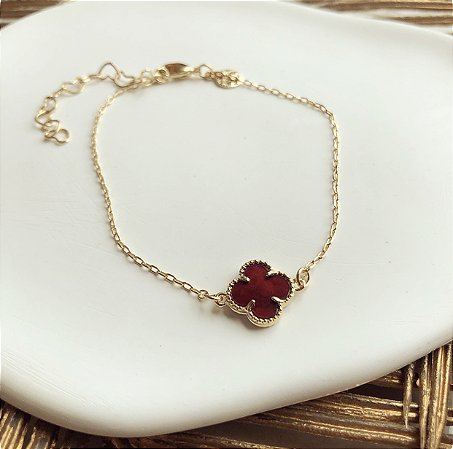 Pulseira Flor Inspired Rubi Brilhante/Rubi Fosca Dourado