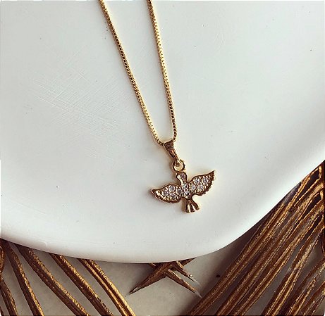 Corrente Espírito Santo Delicado com Zircônias Diamond Dourado