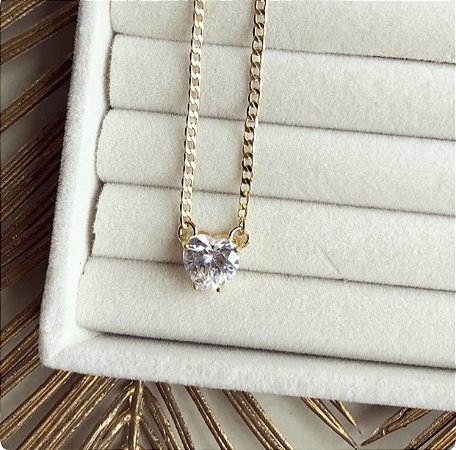Corrente Grumet com Coração de Cristal Diamond Dourado