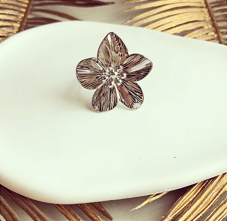 Anel (Ajustável) Maxi Flor Ródio Branco