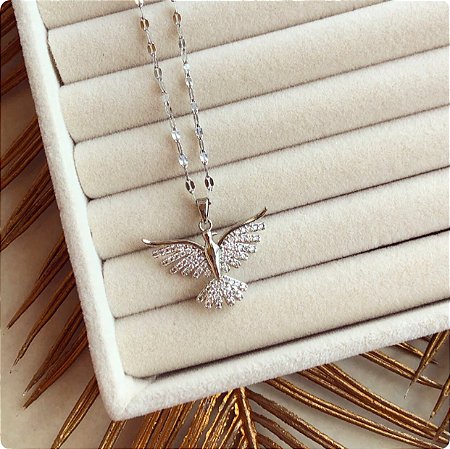 Corrente com Espírito Santo de Zircônias Diamond Ródio Branco