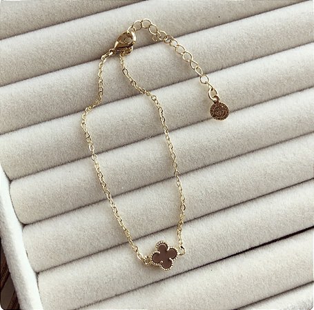 Pulseira Flor Inspired Marrom Mocha Dourado