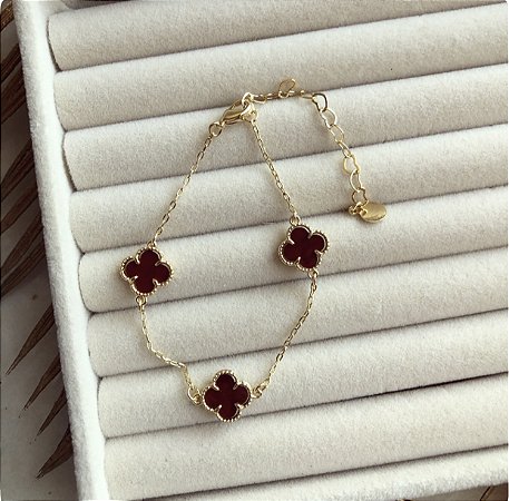 Pulseira Tripla Flor Inspired Rubi Brilhante/Rubi Fosca Dourado