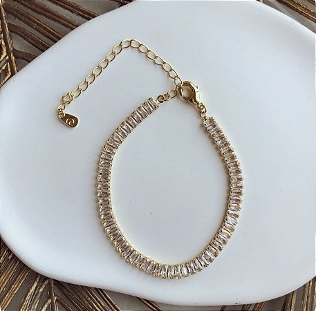 Pulseira Riviera Baguete de Zircônias Diamond Dourado