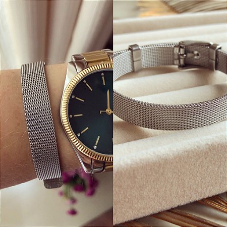 Pulseira Relógio Malha Ródio Branco